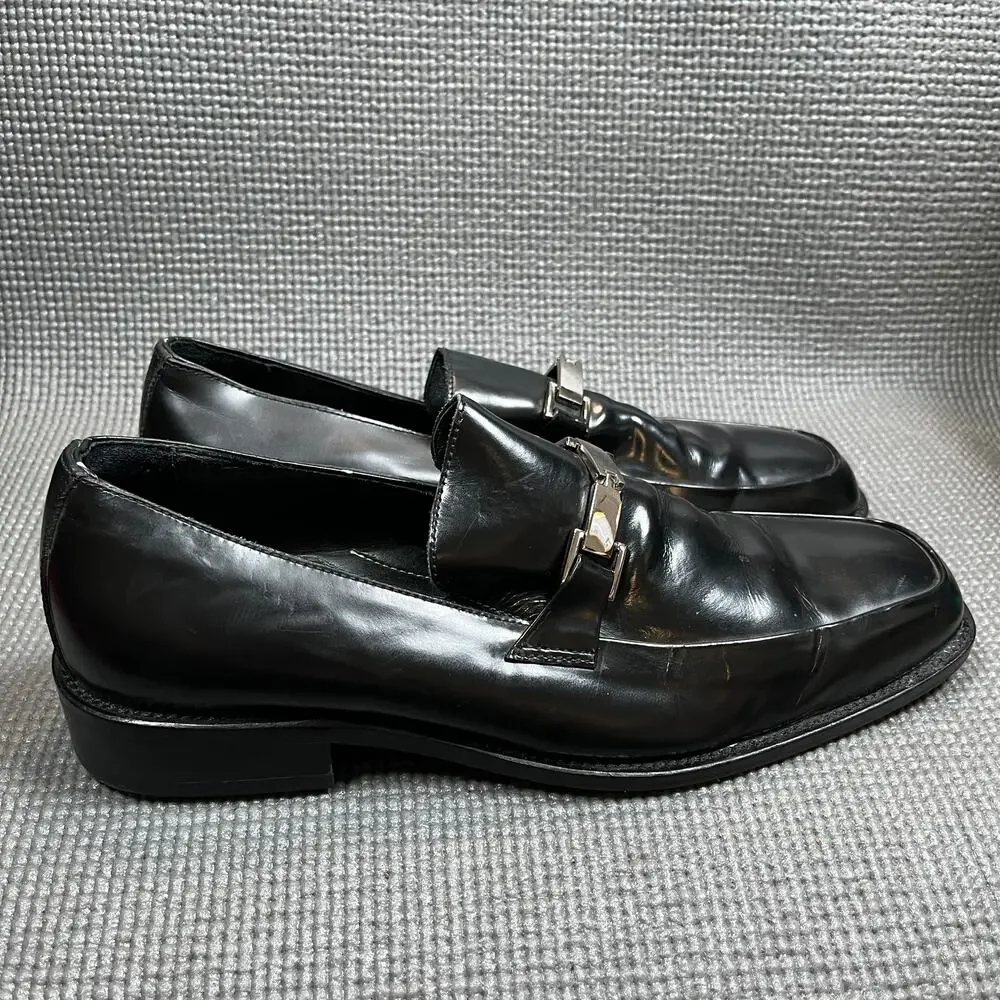 Aston‎ Grey Collection Loafers Mens Size 9.5 Black Leather Buckle Slip On